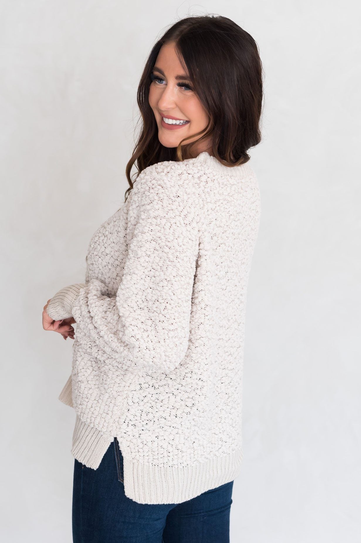 Chill Cutie Modest Popcorn Knit Sweater