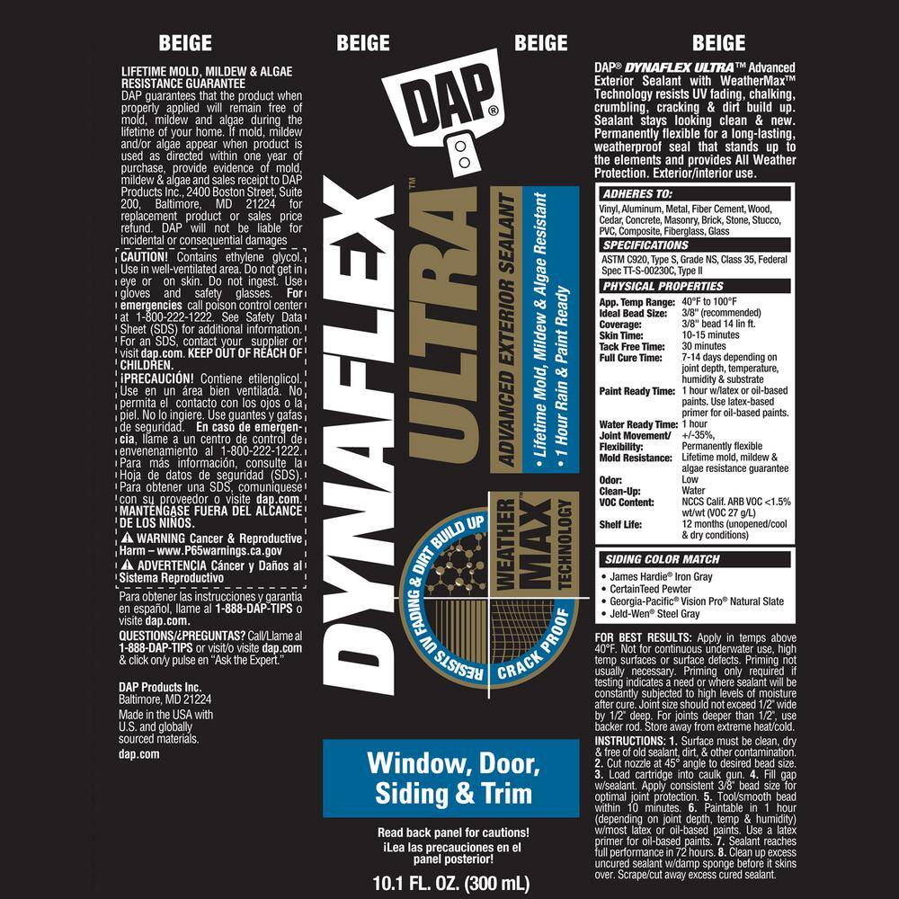 DAP Dynaflex Ultra 10.1 oz. Beige Advanced Exterior Window Door and Siding Sealant (12-Pack) 7079818213