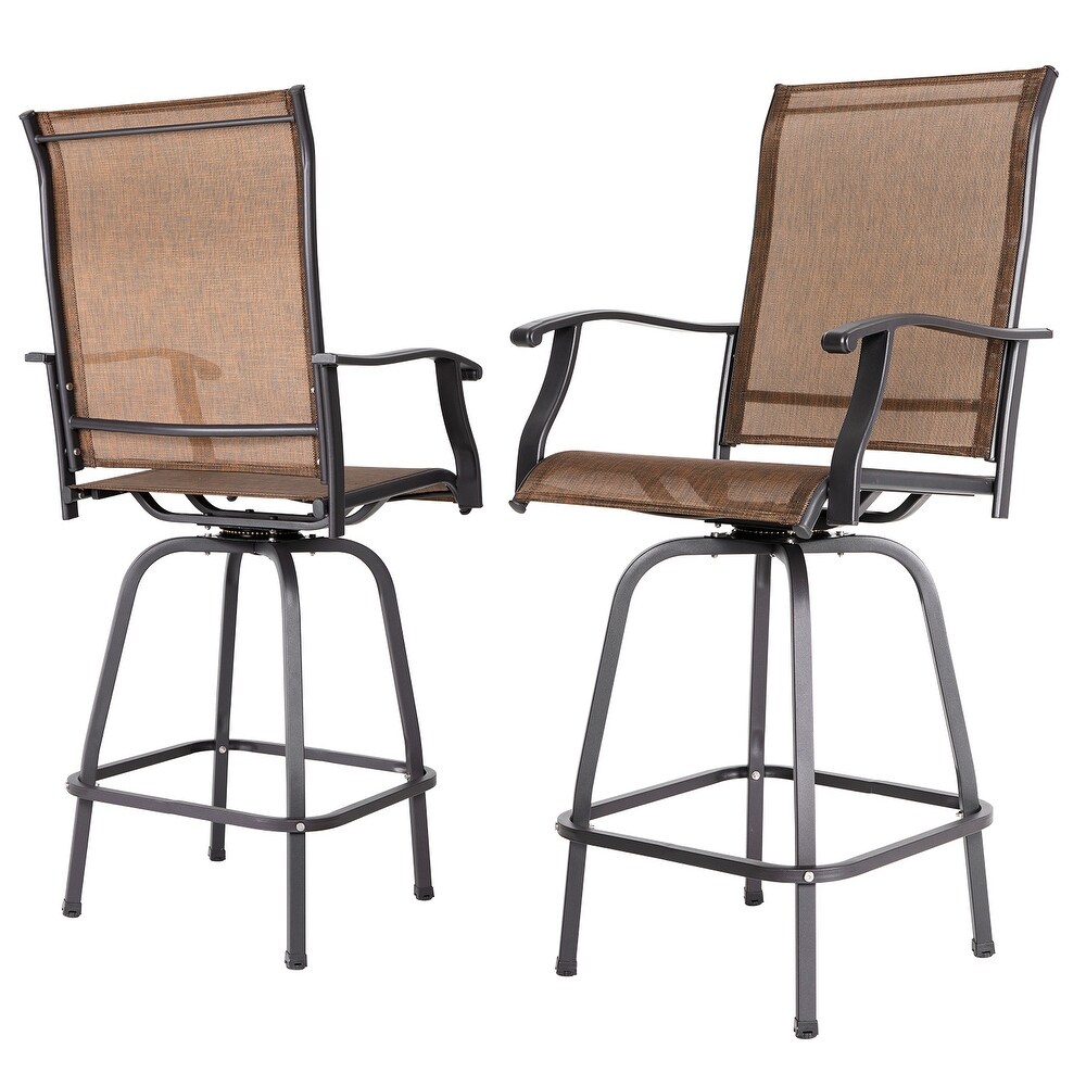 Outdoor Patio Swivel Bar Stools   Weather Textilene  Brown   bar swivel chair