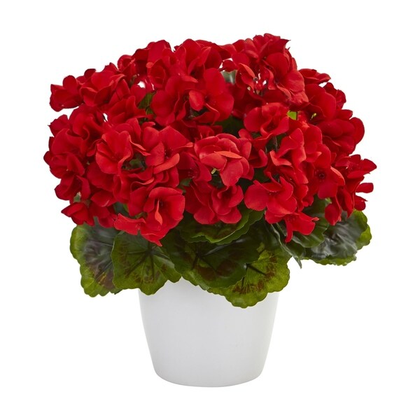 Geranium Artificial Plant in Ceramic Vase UV Resistant (Indoor/Outdoor) (Set of 2)