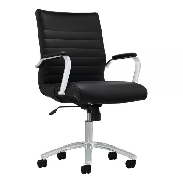 Modern Comfort Winsley Bonded Leather Mid-Back Manager's Chair， Black/Silver， BIFMA Certified