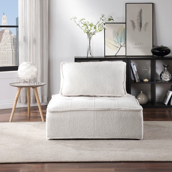 Upholstered Seating Armless Accent Chair Oversized Leisure Sofa Lounge Chair Lazy Sofa Barrel Chair， for Livingroom， White