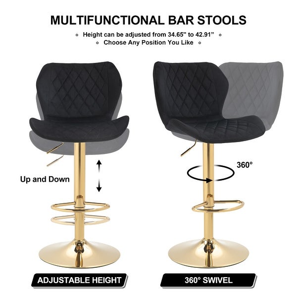 Velvet Adjustable Swivel Bar Stools Set of 2 Modern Counter Height Barstools