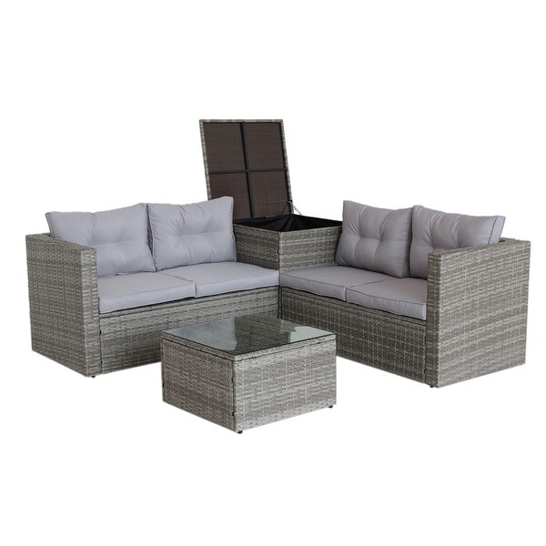 4 Piece Patio Sectional Wicker Rattan Outdoor Furniture Sofa Set with Storage Box - Overstock - 36064276