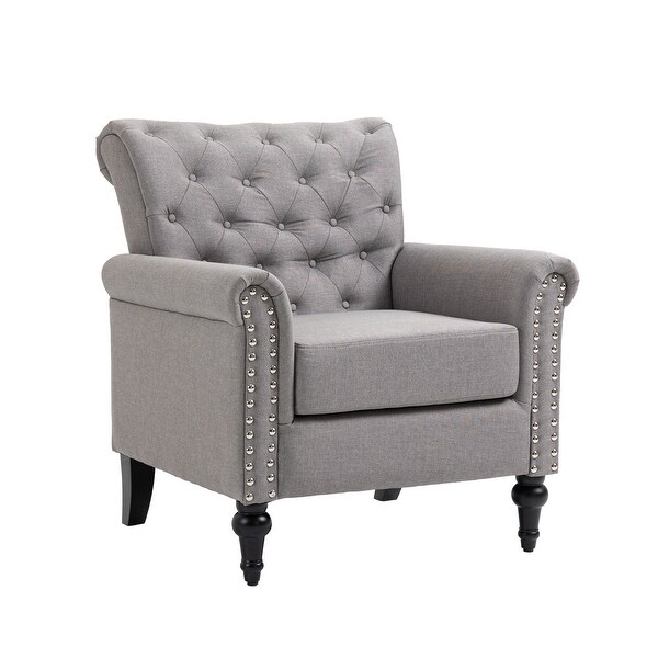 Linen Upholstered Tufted Back Accent Chair