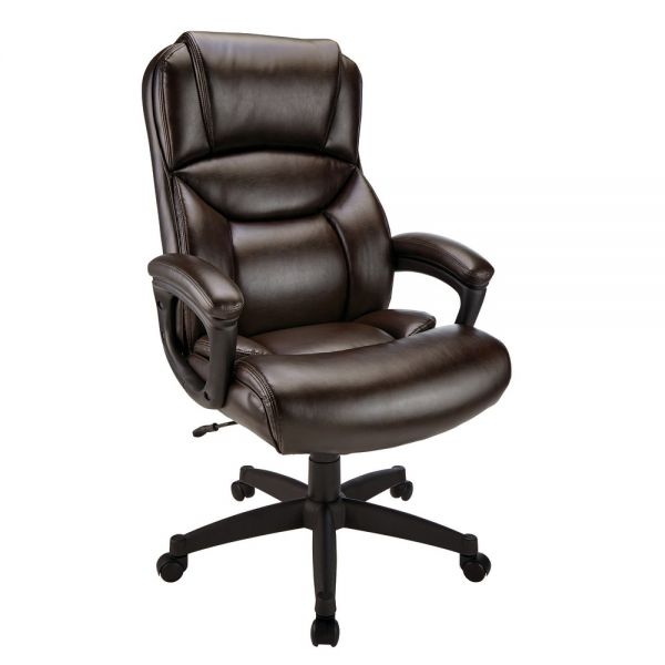 Fennington Bonded Leather High-Back Executive Chair， Brown， BIFMA Certified