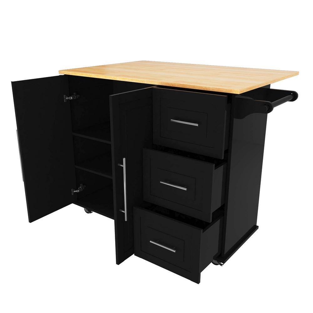 BlackWooden Kitchen Island with Spice Rack Towel Rack and Extensible Solid Wood Table ZT-110505113