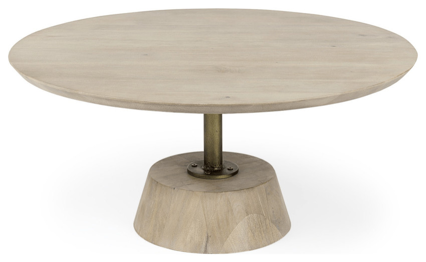 Light Brown Wooden Pedestal Coffee Table   Farmhouse   Coffee Tables   by HomeRoots  Houzz