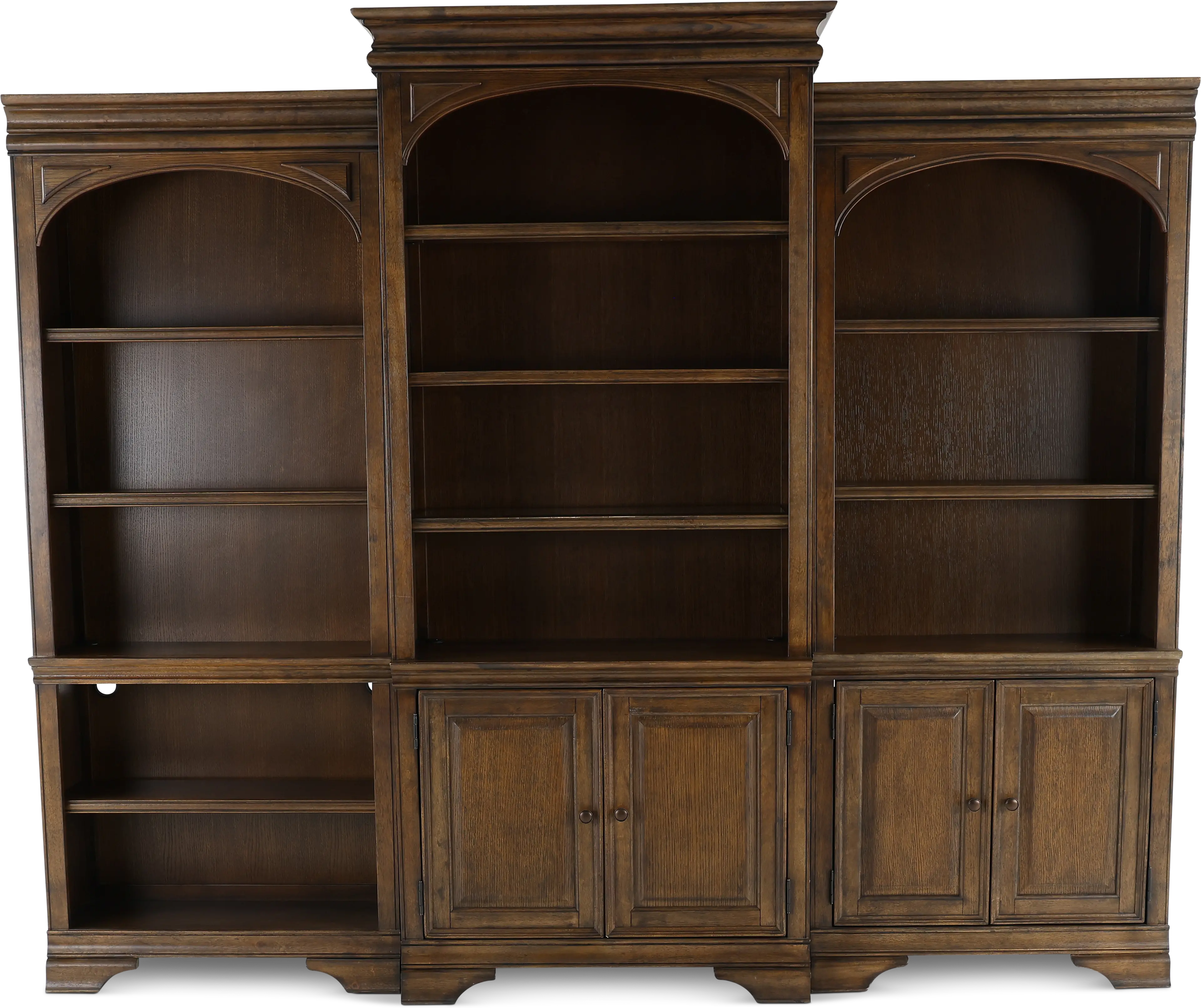 Arcadia Chestnut Brown Bookcase Wall with Doors