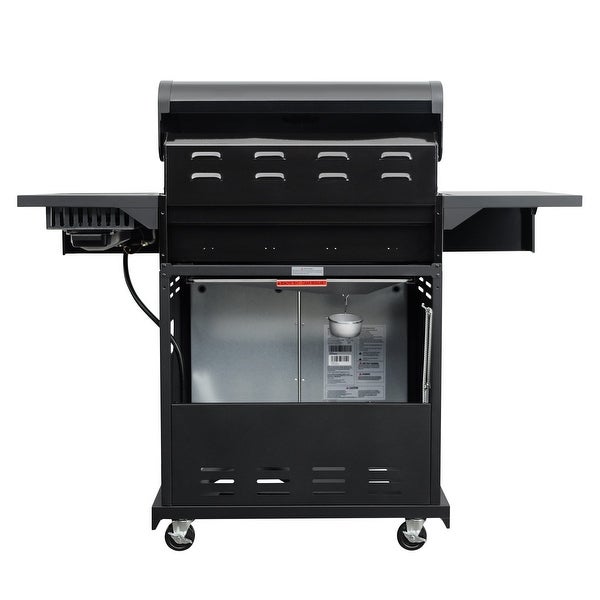 4-Burner Propane Gas Grill with Searing Side Burner in Black with Black Chrome Accent