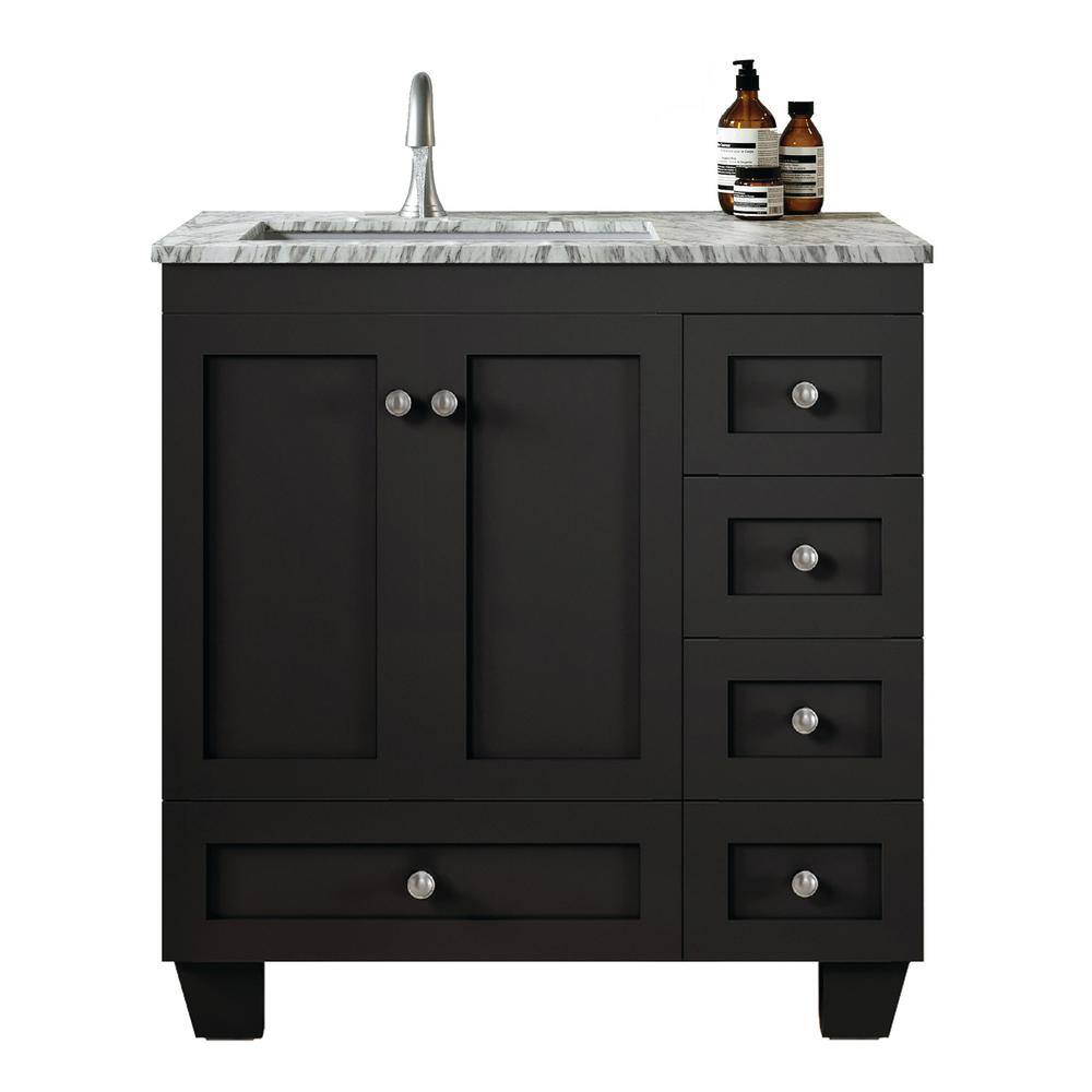 Eviva Happy 28 in. W x 18 in. D x 34 in. H Bathroom Vanity in Espresso with White Carrara Marble Top with White Sink EVVN30-28X18ES