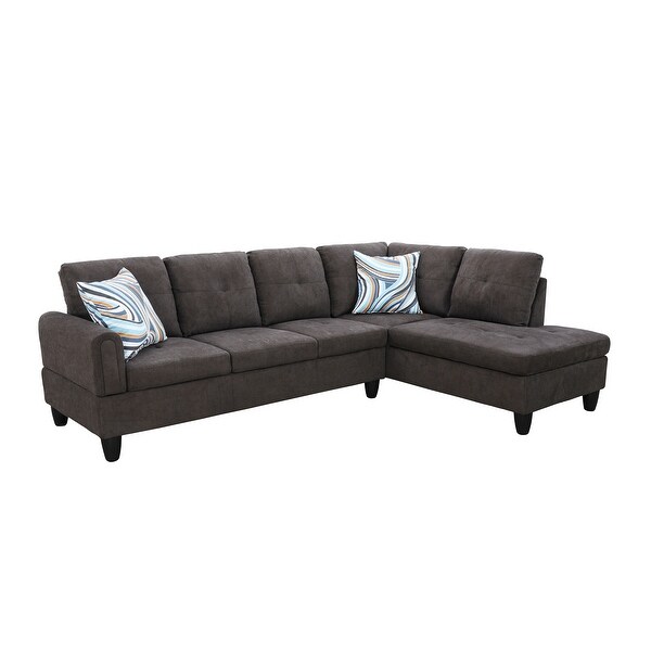 2-Pieces Sectional Sofa and Chaise，Dark Brown，Flannelette(09702B-2)