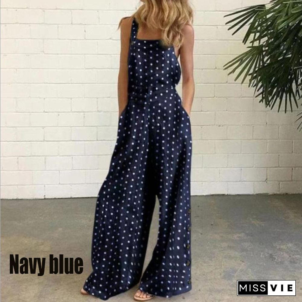 New Fashion Women's Summer Sleeveless Wide Leg Jumpsuit Rompers Plaid Pants with Pockets Long Trousers Suspenders Overalls Pantalon Femme