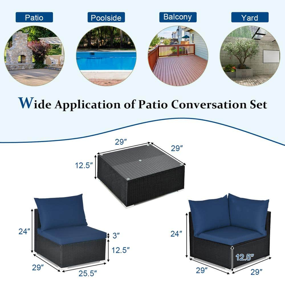 Costway 7-Piece Wicker Outdoor Sectional Set with Cushion Navy HW64273NY+