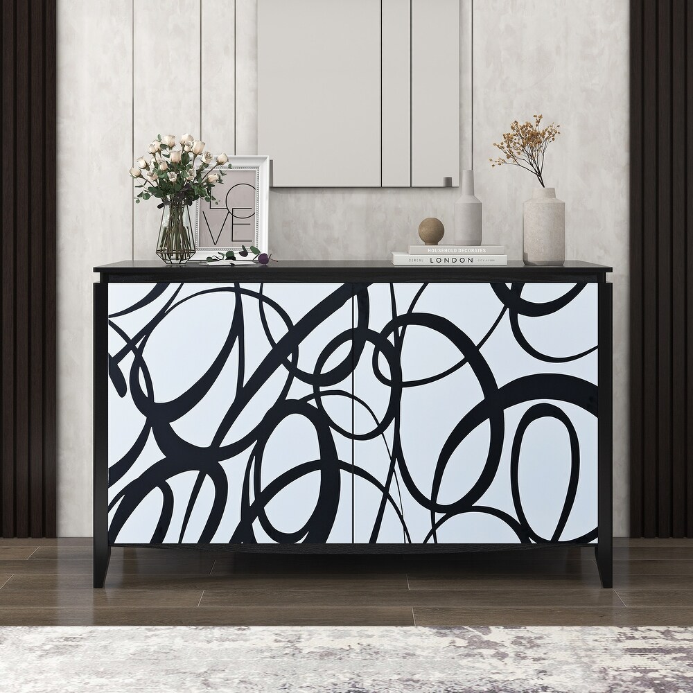 Modern Sideboard Buffet Storage Cabinet with 2 Decorative Doors  2 Drawers and 4 shelves for Living room  Entryway