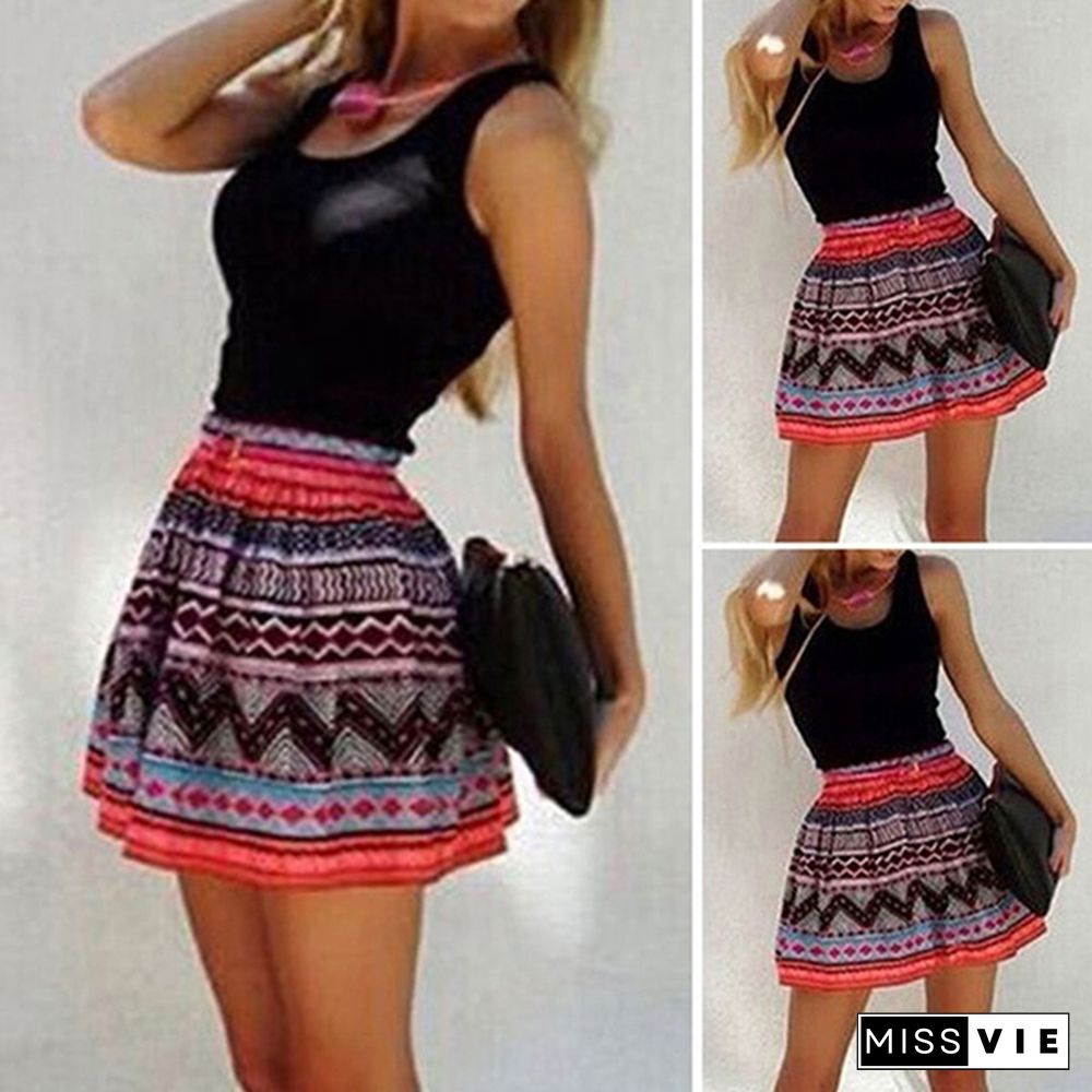 Women Print Patchwork Sundress Sleeveless A-Line Mini Cocktail Dress