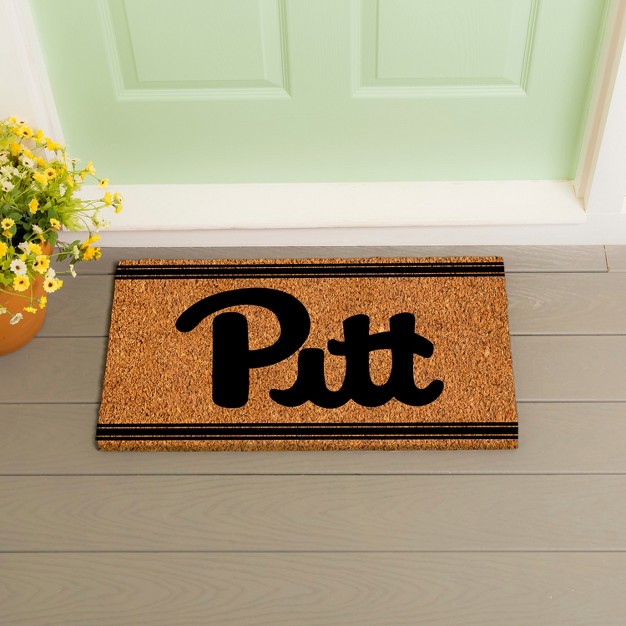 Evergreen University Of Pittsburgh Logo Turf Mat Brown 28 X 16 Inches Indoor Outdoor Doormat