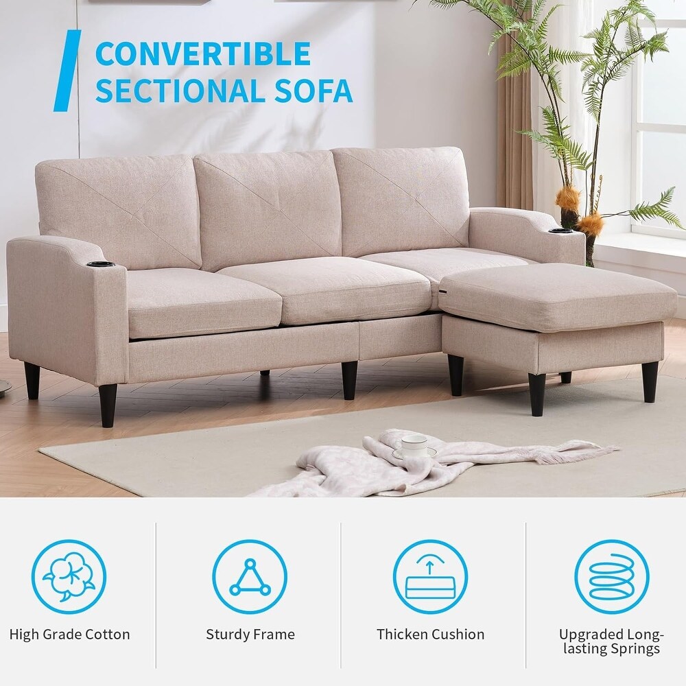 Mixoy Convertible L Shaped Sectional Sofa with Reversible Stroge Ottoman Cup Holder