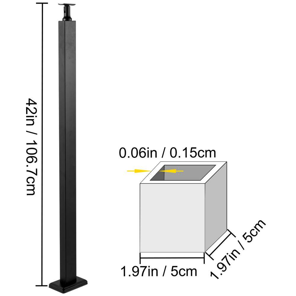 VEVOR Deck Railing 42 in. x 1.97 in. x 1.97 in. Cable Railing Post without Hole Stainless Stair Handrail with Mounting Bracket LGZHWK106.7551BHXV0