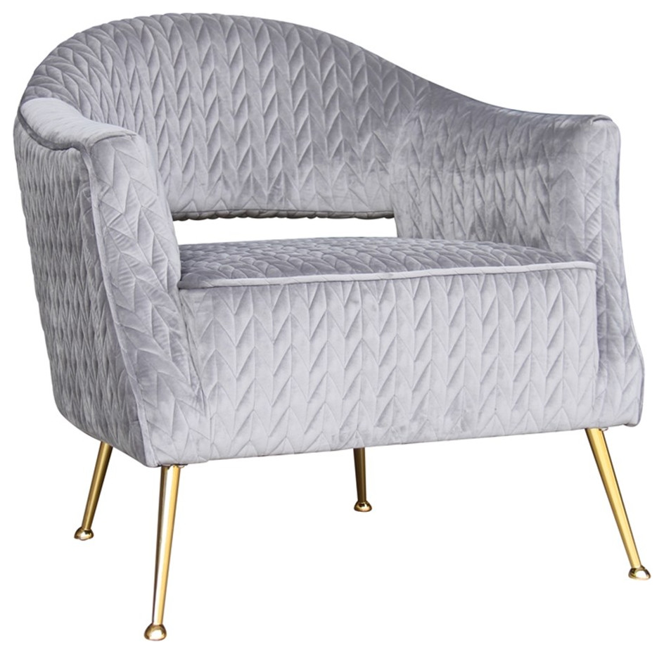 Pasargad Home Noho Lafayette Velvet Accent Chair Grey   Midcentury   Armchairs And Accent Chairs   by Homesquare  Houzz