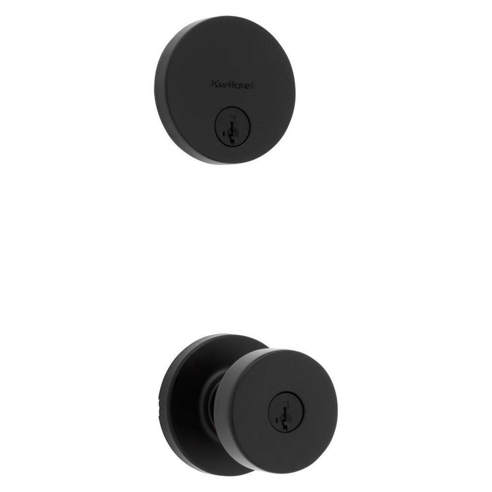 Kwikset Pismo Round Rose Matte Black Knob Door Combo Pack Featuring SmartKey Security 991PSKRDT514SMT