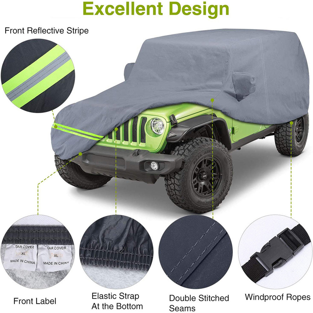 Heavy-duty 6-layer Jeep 2007-2020 4-door waterproof and all soft inside covers with windproof strap and zipper for driver's door