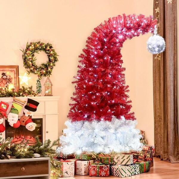 Red Unique Christmas Tree，Bendable Santa Hat Style Christmas Tree