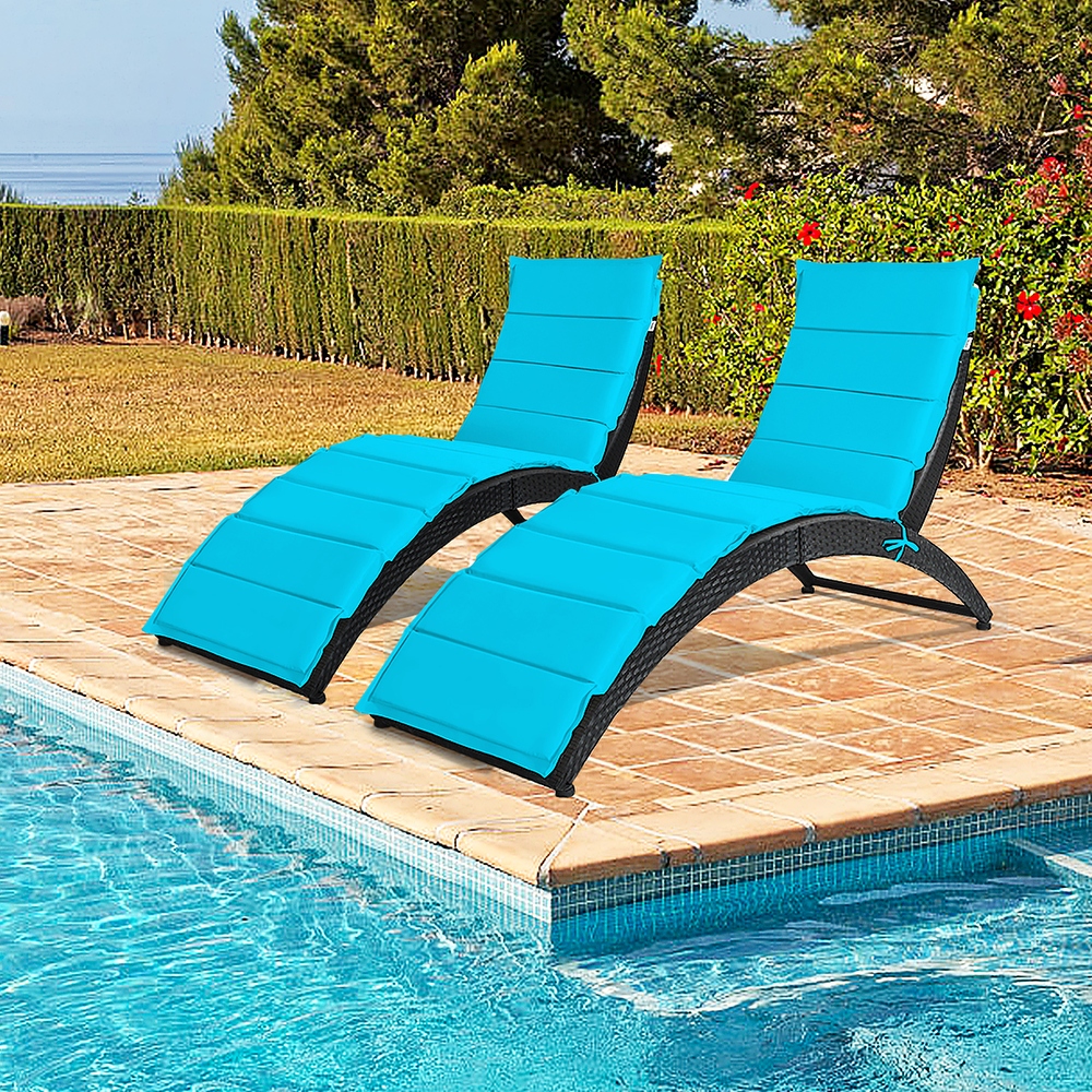 Costway 2PCS Folding Patio Rattan Lounge Chair Chaise Cushioned