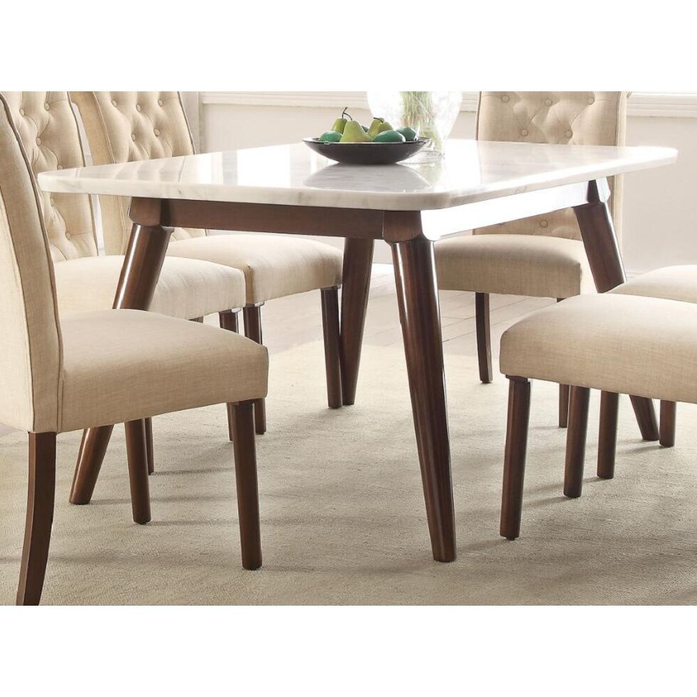 Gasha Dining Table in White Marble Top   Walnut Finish