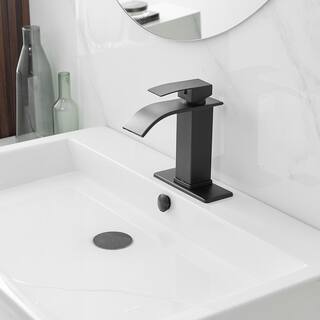 BWE Waterfall Single Handle Single Hole Low-Arc Bathroom Faucet Bathroom Drip-Free Vanity Sink Faucet in Matte Black A-96021B-SS