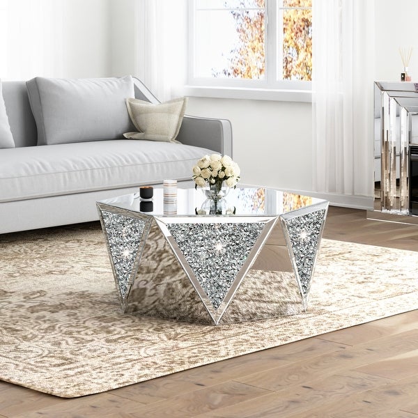 Mirrored Coffee Table Crystal Diamond Accent Table 31.5''