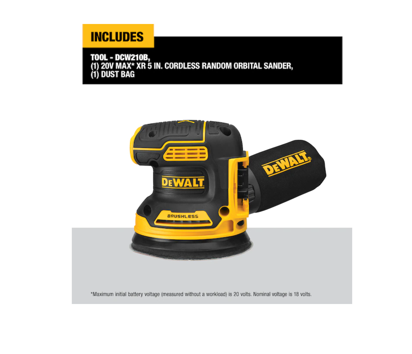 DEWALT DCW210B 20-Volt Brushless Cordless Variable Speed Random Orbital Sander with Dust Management