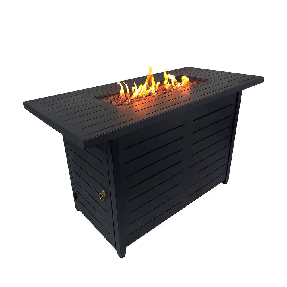 Kinger Home Ore 42 in. 60000 BTU Black Metal Frame Propane Gas Fire Pit Table FP-007TBLK