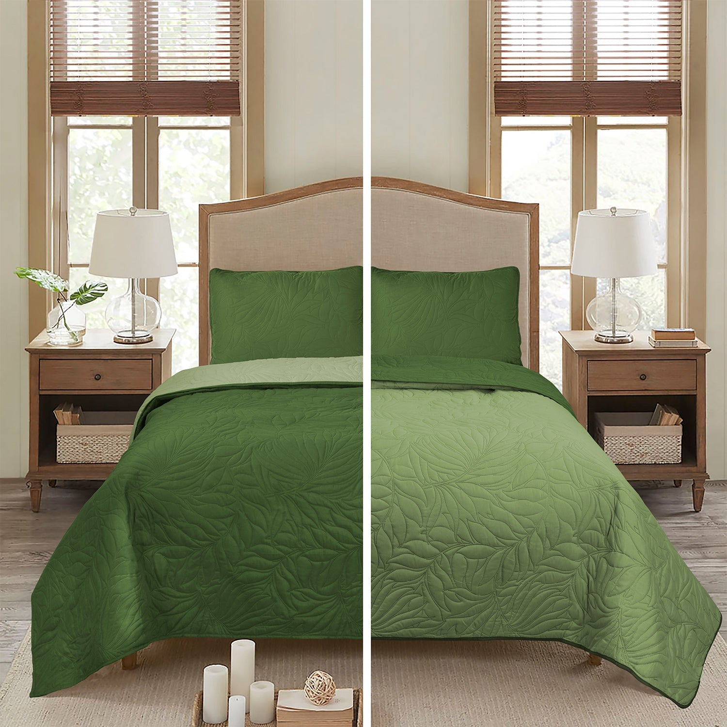 3 Piece Oversized Ultrasonic Embossed Bedspread Set with Botanical Pattern-Sophia