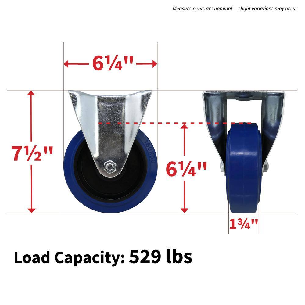 Everbilt 6 in. Blue Heavy-Duty Elastic Rubber and Steel Rigid Plate Caster with 529 lb. Load Rating 4054245EV