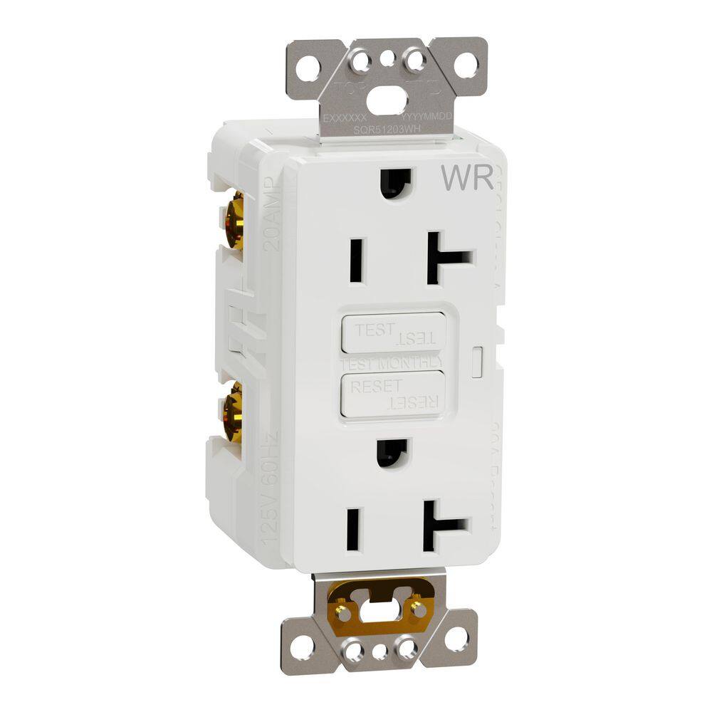 Square D X Series 20 Amp 125-Volt Outdoor Tamper Resistant GFCI Duplex Outlet Decorator Receptacle Back Wire Clamps Matte White SQR51203WH