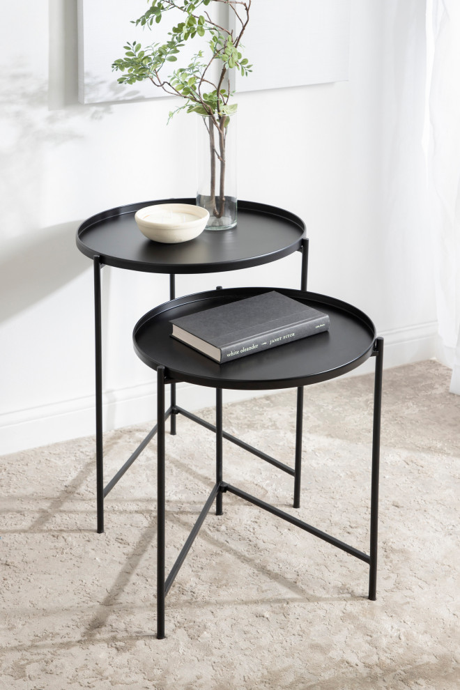 Kate and Laurel 2 Piece Ulani Nested Round Metal End Table Set  Black   Contemporary   Side Tables And End Tables   by Uniek Inc.  Houzz