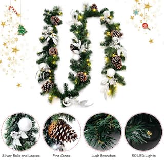  9 ft. Battery Operated Pre-Lit LED Artificial Fall Garland with Pinecones and Berries MS2J-WR96