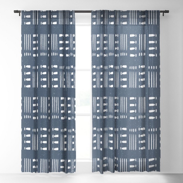 Coastl Studio Mudcloth Classic Blue Single Panel Sheer Window Curtain Deny Designs