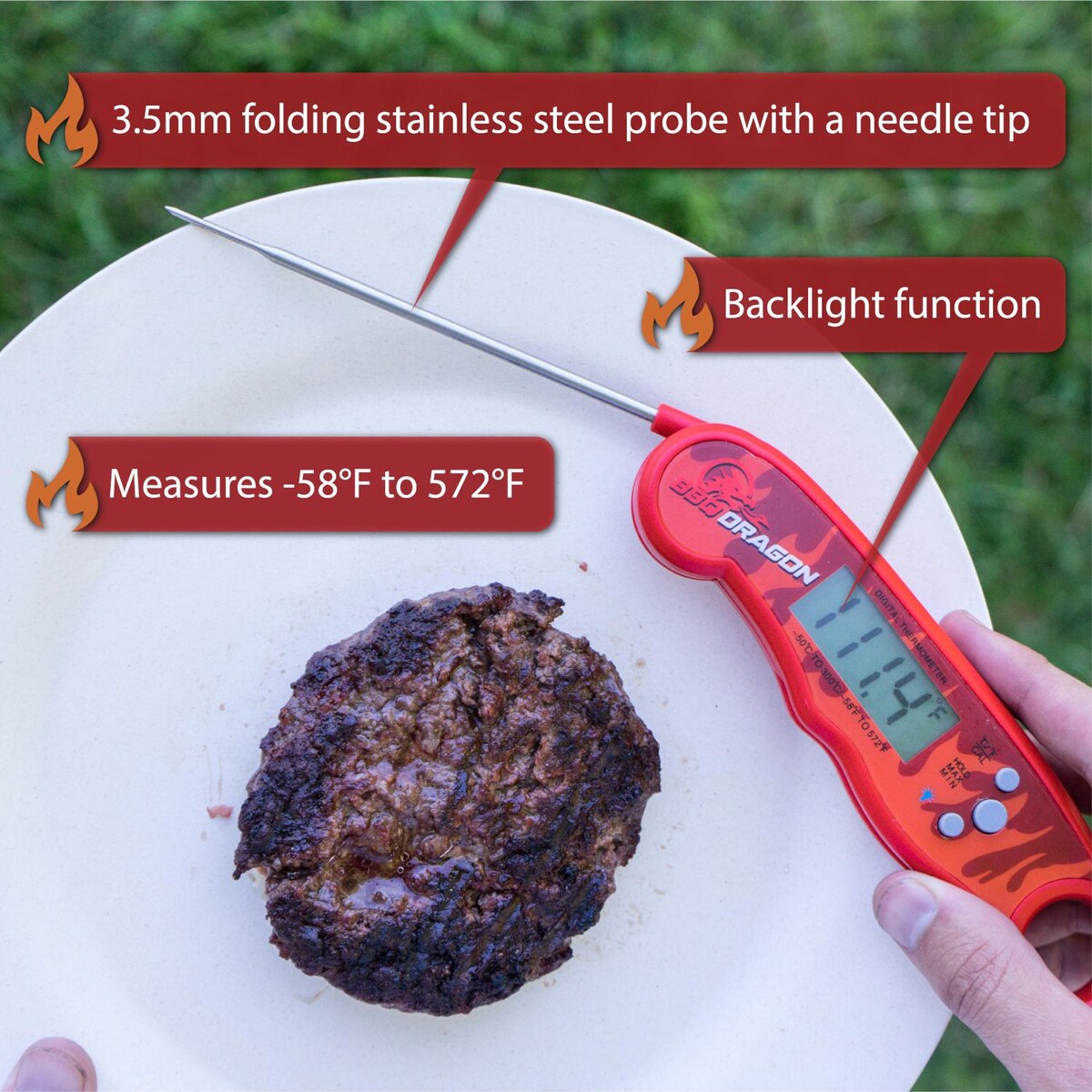 BBQ Dragon Instant-Read Waterproof Meat Thermometer