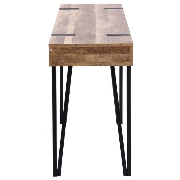 Oak Finish MDF Wood and Black Metal Console Entry Table - 30