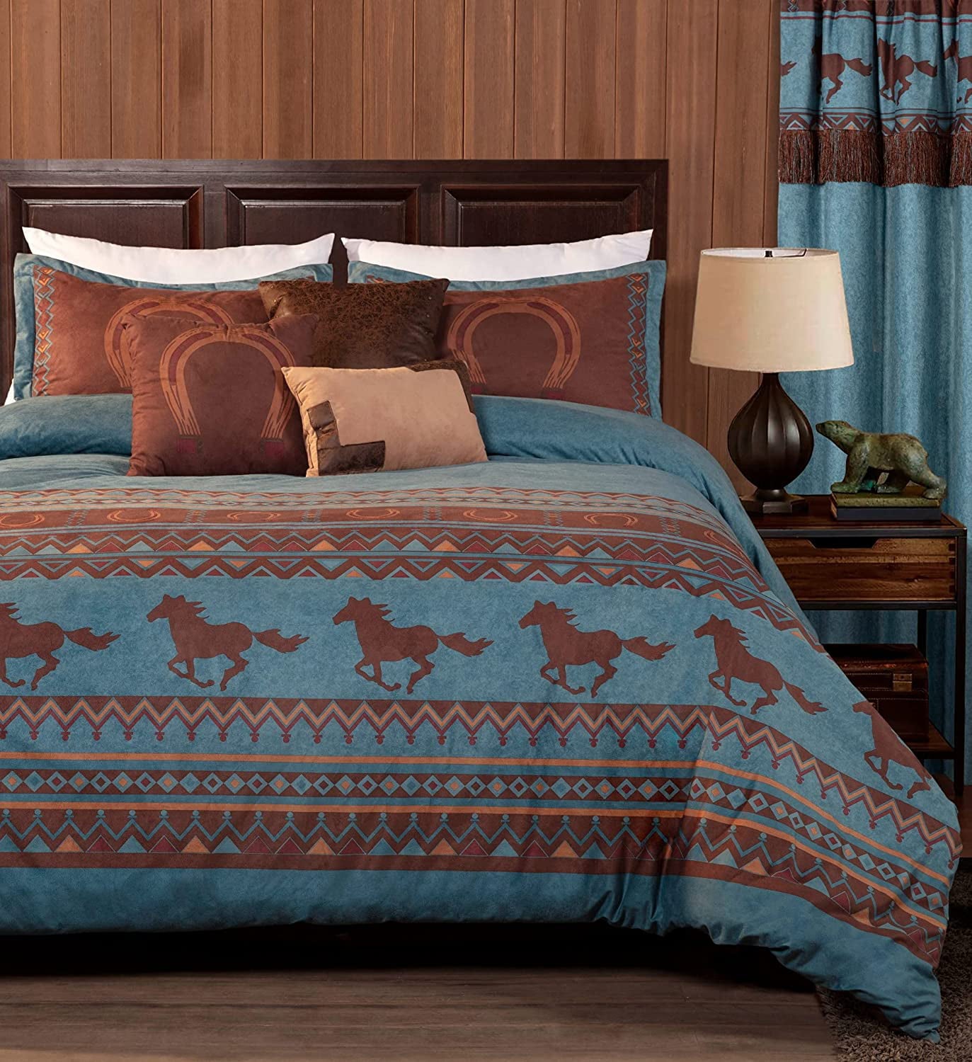 Chezmoi Collection Sedona 7-Piece Southwestern Wild Horses Microsuede Comforter Set