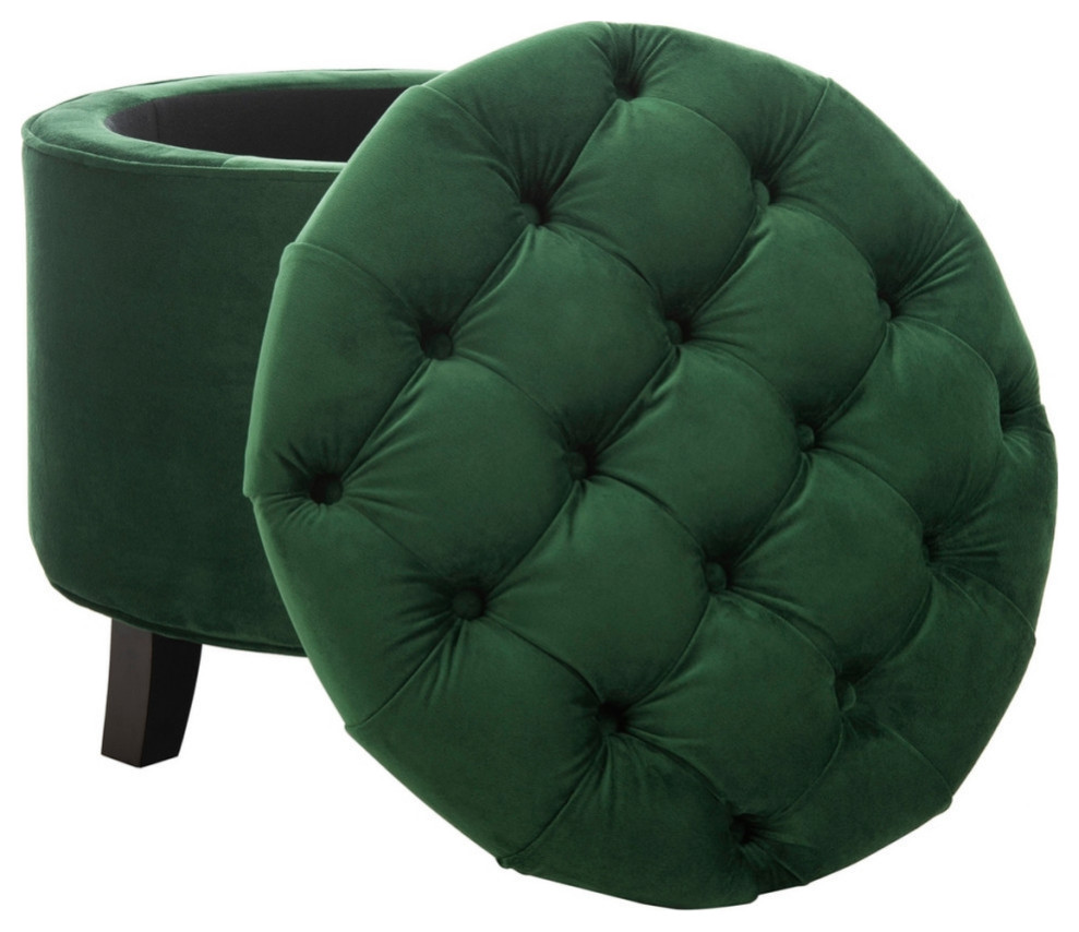 Emma Tufted Storage Ottoman  Emerald/Espresso   Contemporary   Footstools And Ottomans   by Rustic Home Furniture Deco  Houzz