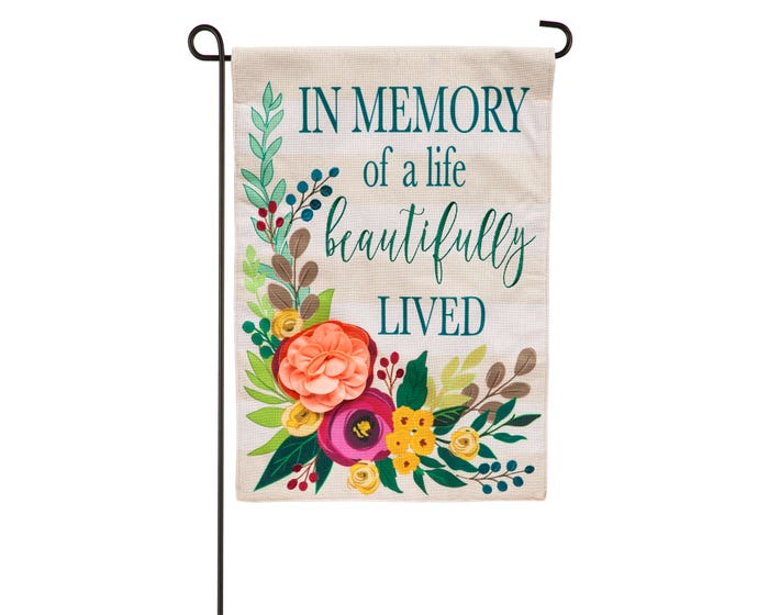 Evergreen In Memory Of A Life Beautifully Lived Burlap Garden Flag - 14B9485