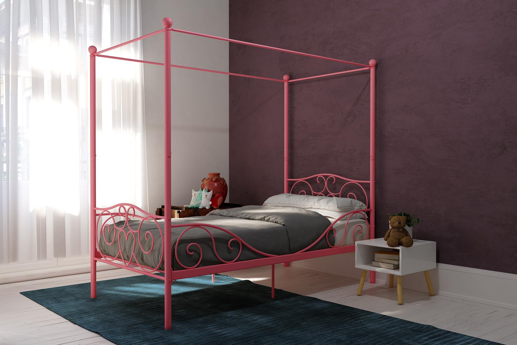 Elm & Oak Metal Canopy Kids Poster Bed, Twin, Pink