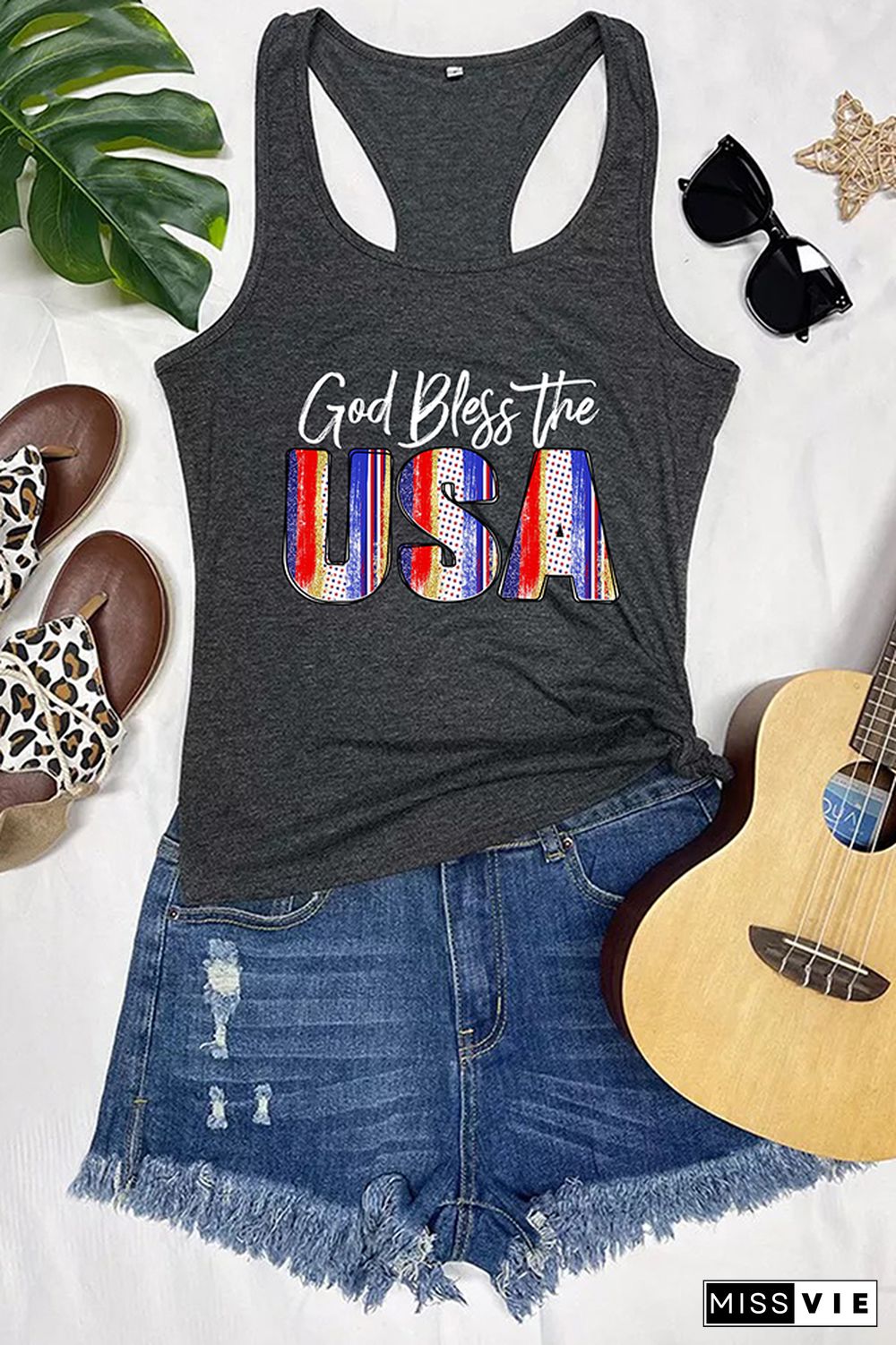 God Bless The USA Printed Sleeveless Tank Top Wholesale