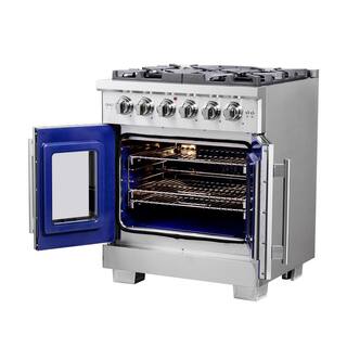 Forno Capriasca 30 in. Freestanding French Door Double Oven Dual Fuel Range 5 Burner Stainless Steel FFSGS6460-30