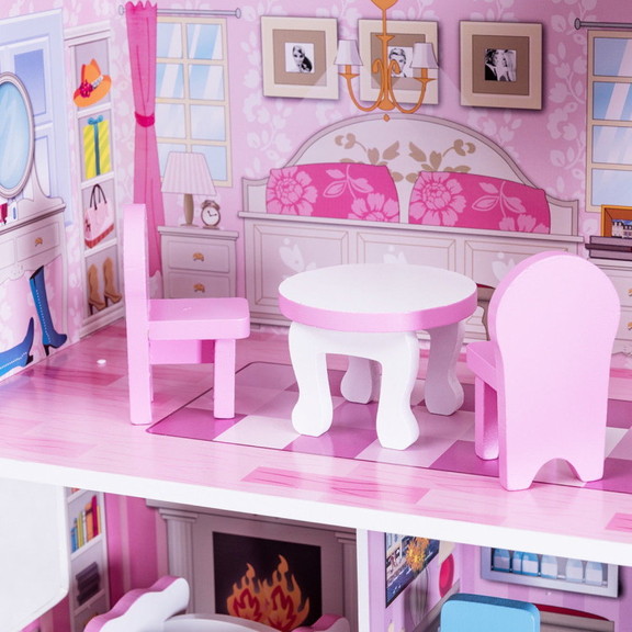 Costway 38925701 28 Inch Pink Dollhouse with Furni...