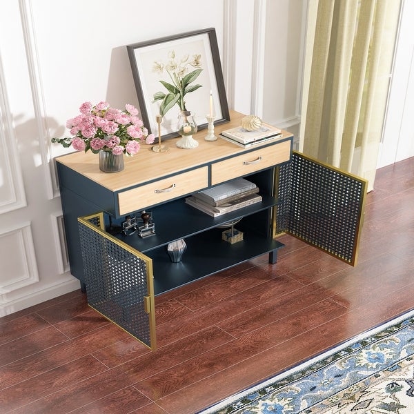 2 Drawer Sideboard， Modern Furniture Decor，Made with Iron + Carbonized Bamboo