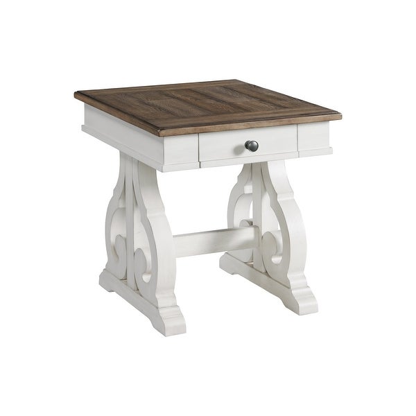 Drake End Table by Intercon， Two-Toned Rustic White and French Oak Finish